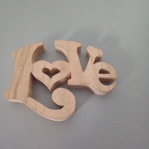 Handmade Wooden LOVE Sign Heart Cutout Rustic Farmhouse Decor Natural Wood 4.5in